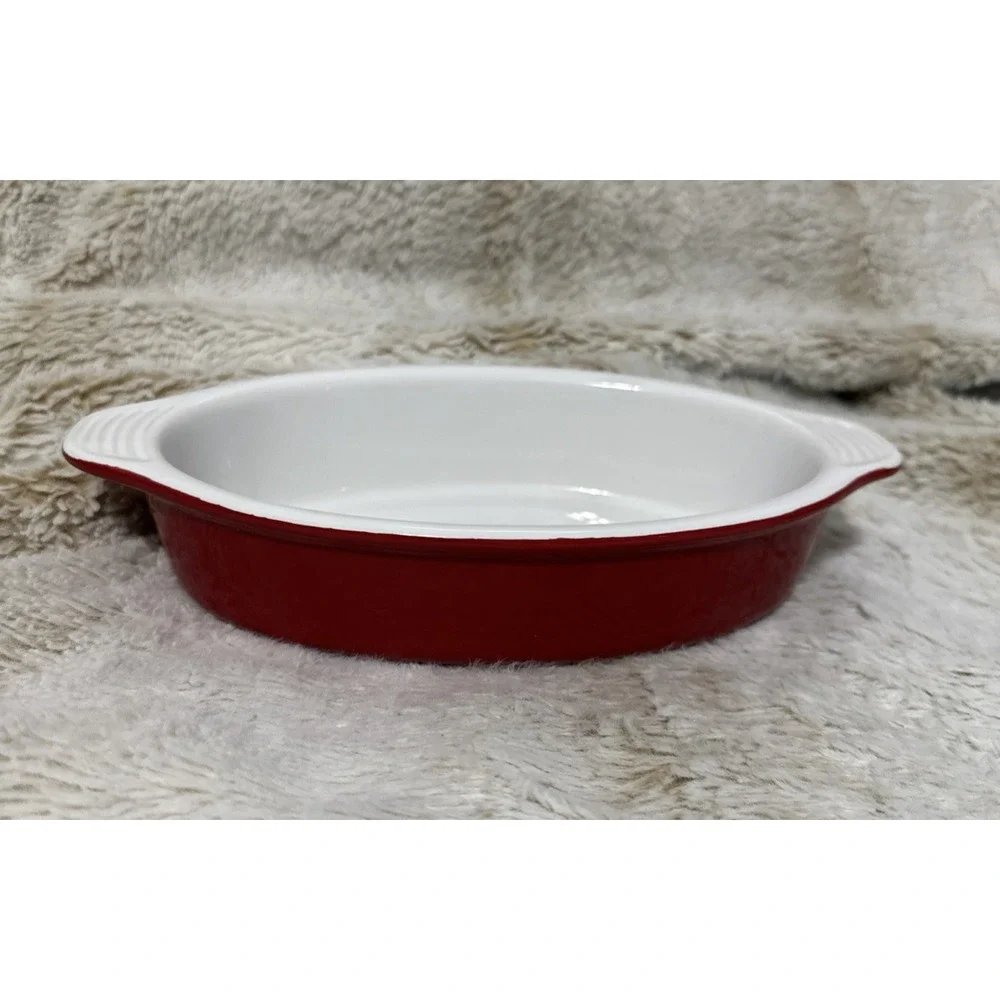 Lodge Red Enameled Stoneware Oval Gratin Baking Serving Dish 9.5